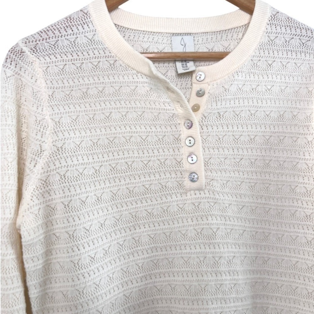 Joie Womens Cream Pointelle Knit Henley Sweater Long Sleeve Wool Blend Size M - Picture 4 of 8